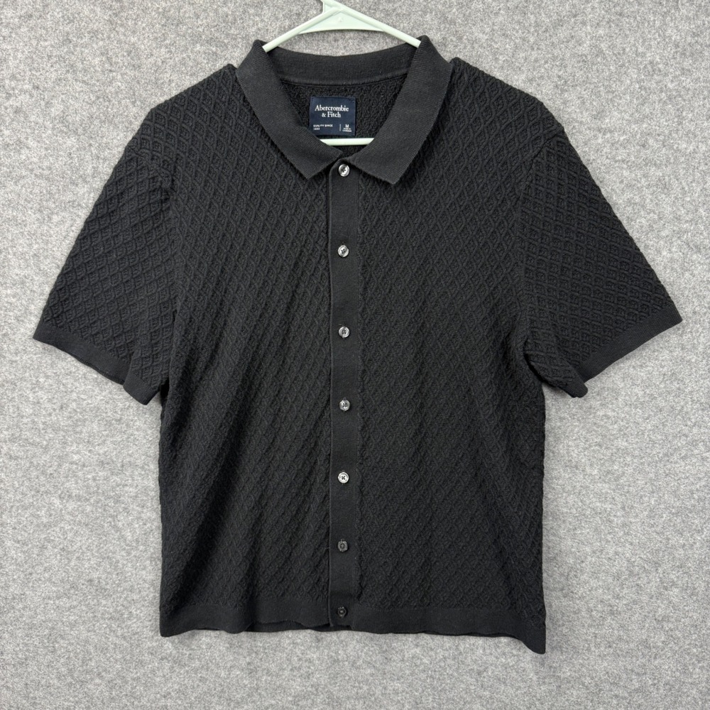 Abercrombie Fitch Black Textured Knit Collared Button Up Shirt Womens M